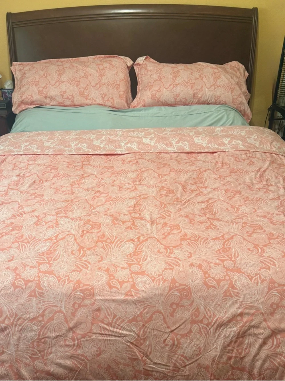 Coral Duvet Cover Set King Size Paisley Floral